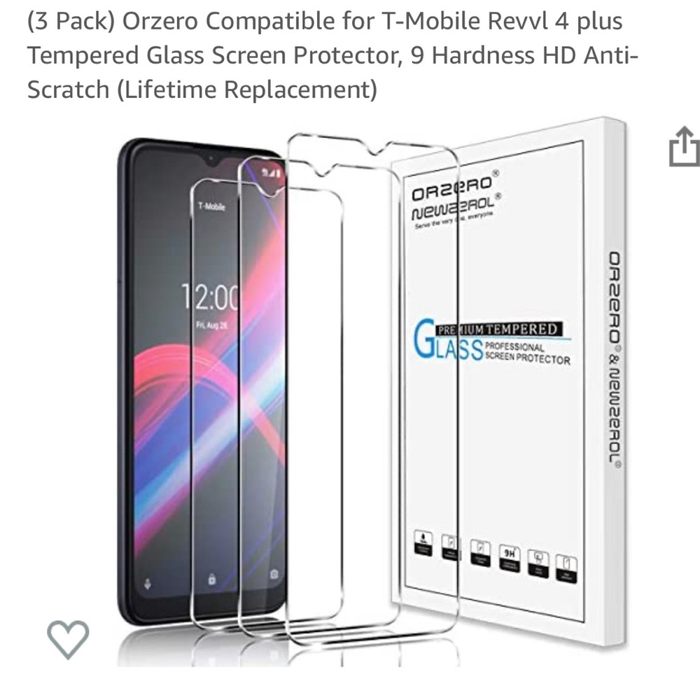 (3 Pack) Orzero Compatible for T-Mobile Revvl 4 plus Tempered Glass  Protector